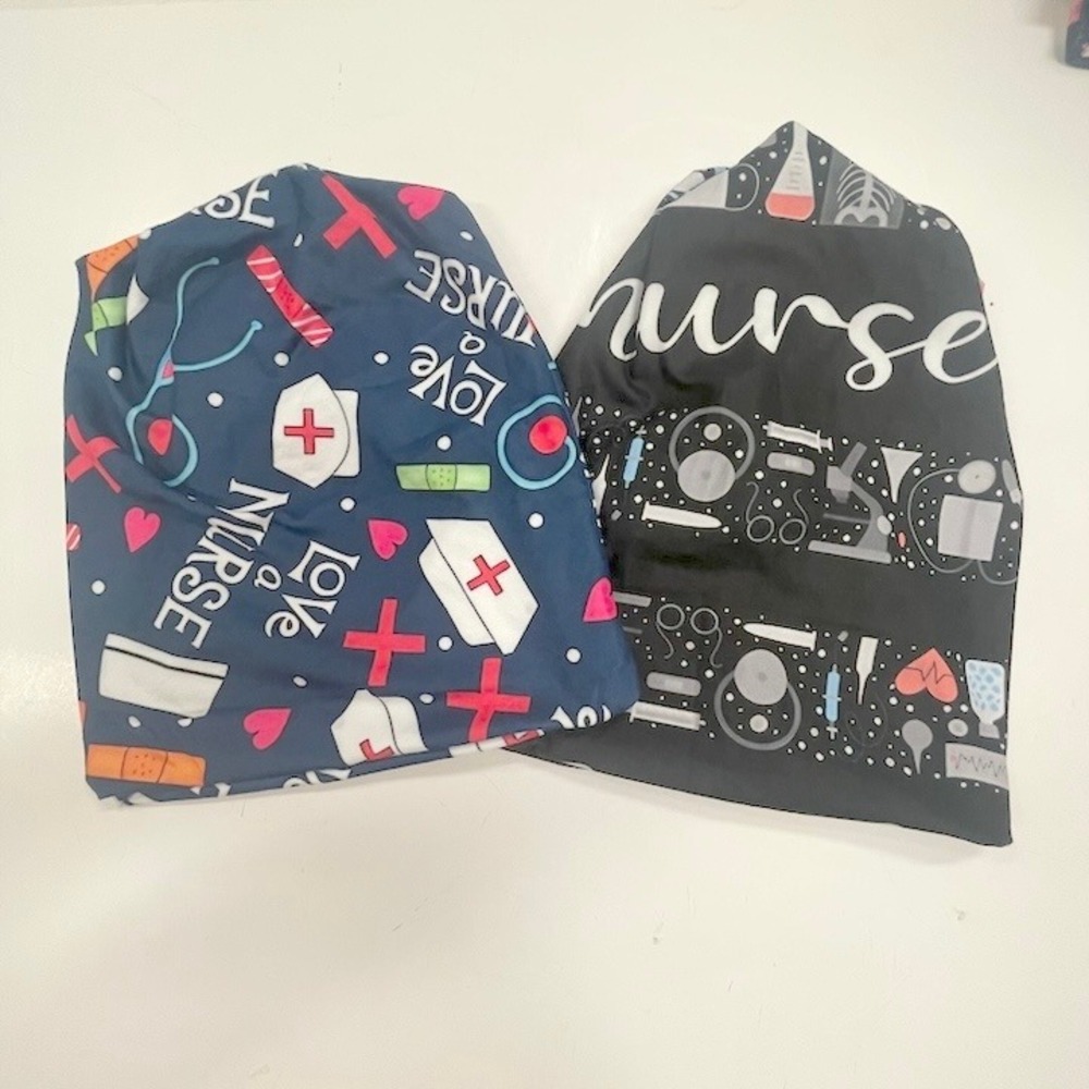 Two Nurse Beanies‎ Multicolor Soft & Warm Multicolor on Blue & Black One Size B